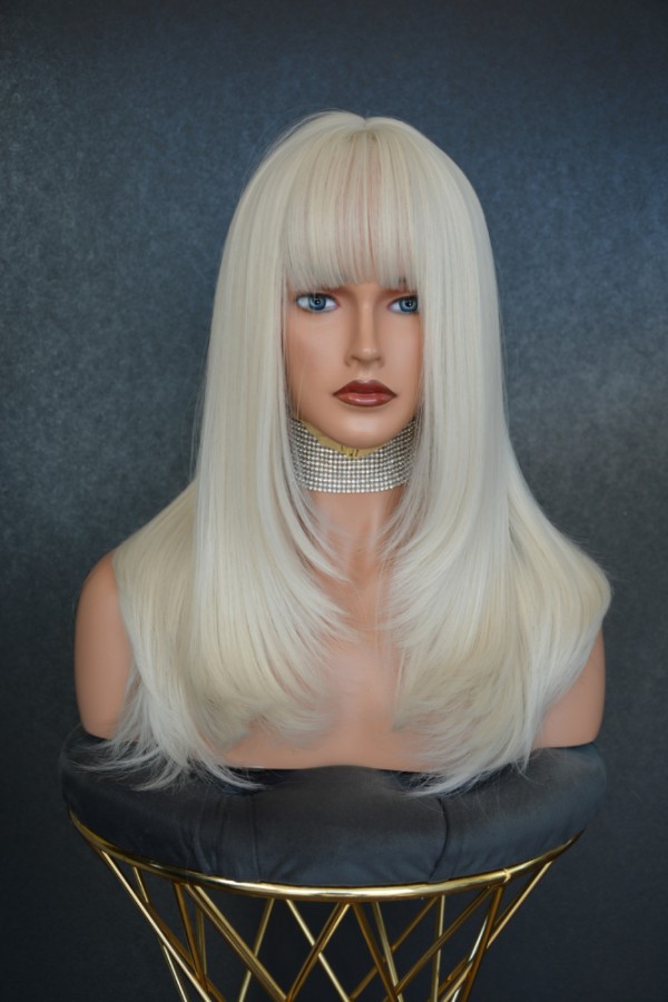 Platin Fiber Sentetik Orta Boy Perçemli Peruk